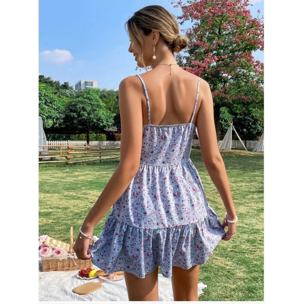 Floral Print Ruffle Hem Cami Dress - Picture 2 of 6